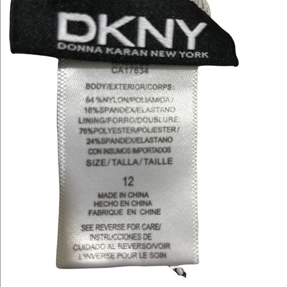 DKNY one piece swimsuit. Striped cream and blue colors. Size 12. Open back low. - Picture 6 of 6